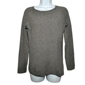 Steven Alan Women’s Black and Oatmeal Mini Stripe 100% Cashmere Sweater- Petite